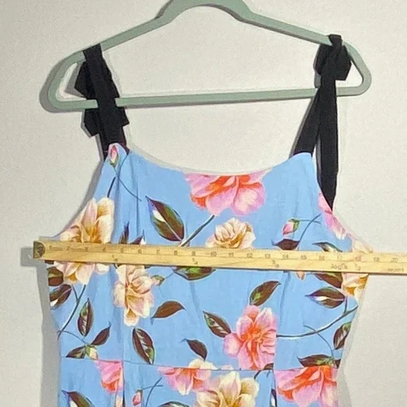 GB Floral Print Grosgrain Tie Maxi Dress Sz Xl Blue Floral Lined Brunch - Picture 4 of 8